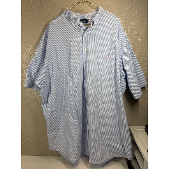Polo Ralph Lauren Classic Fit Seersucker Shirt Men Blue Stripe Short Sleeve 4XLT - Picture 1 of 5